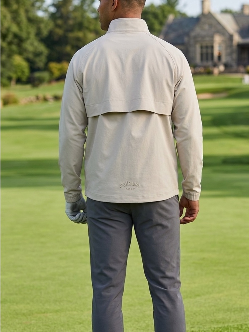 Vintage Callaway Men's Light Beige Golf High Collar Windbreaker hidden hood - Picture 2 of 10